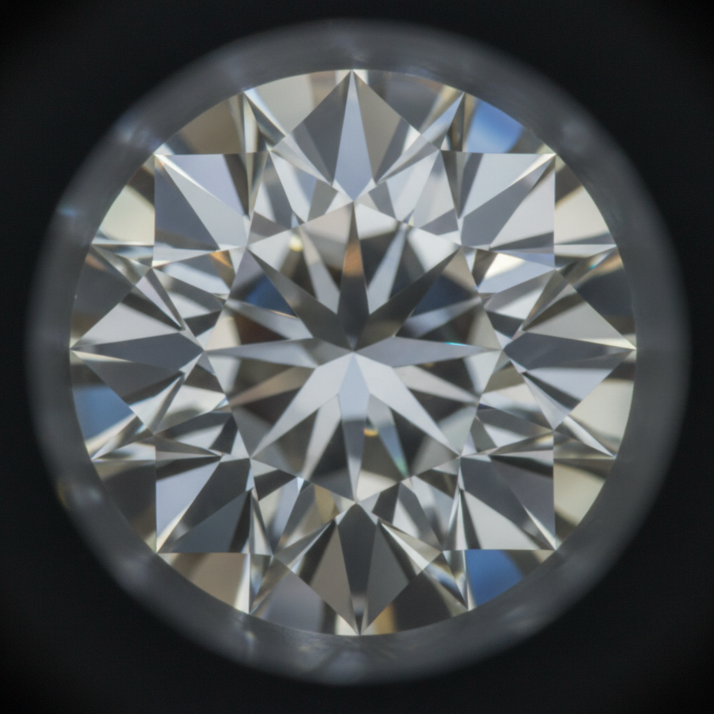 Macro close-up of a round brilliant diamond showing crisp facets and fire, used to compare lab grown diamond vs natural