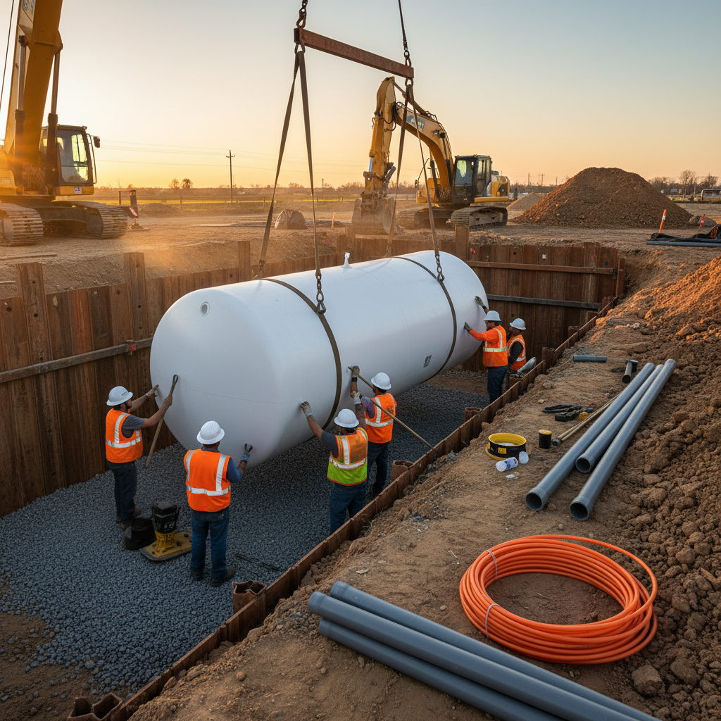 Underground fuel tank installation in Texas with EPCM coordination of excavation, shoring, and crew safety