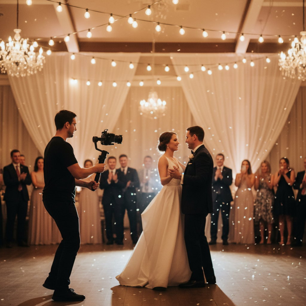 First dance filmed on gimbal for cinematic wedding reception coverage in London