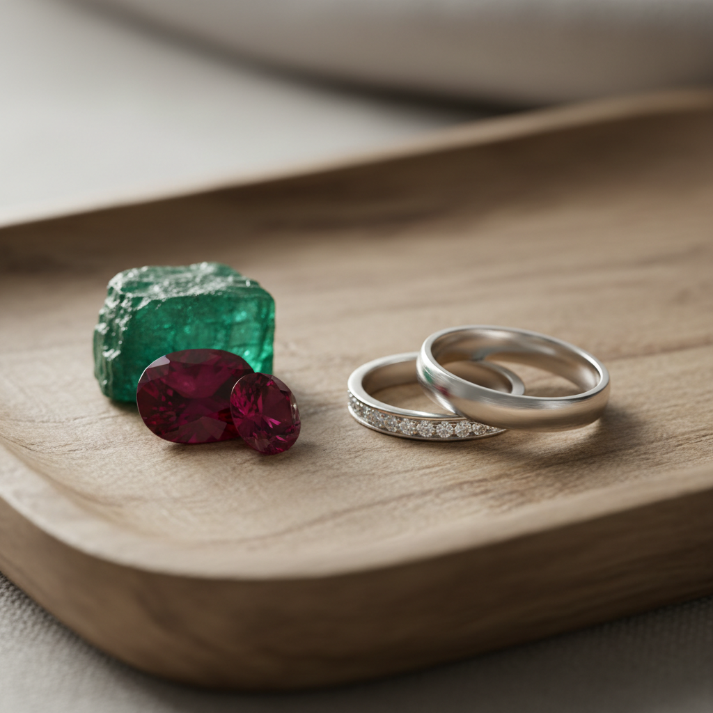 Close-up wedding rings and gemstones illustrating marriage compatibility chart checklist and remedies