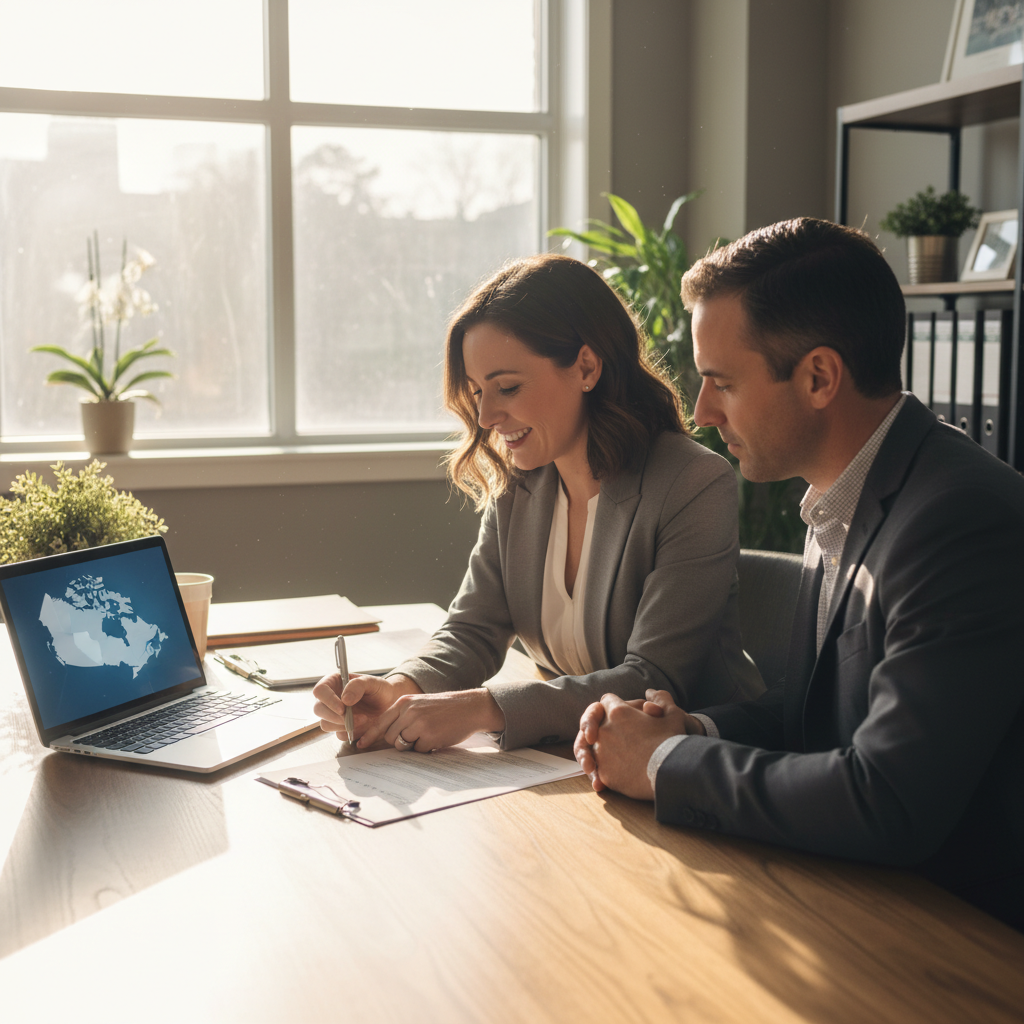 Mississauga immigration consultant working with a client on the Canada citizenship services process