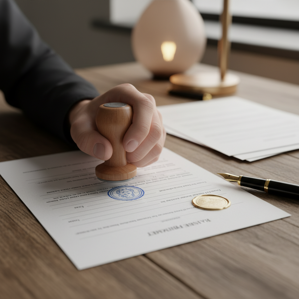 Close-up of official permit being stamped as part of a startup compliance checklist in Canada