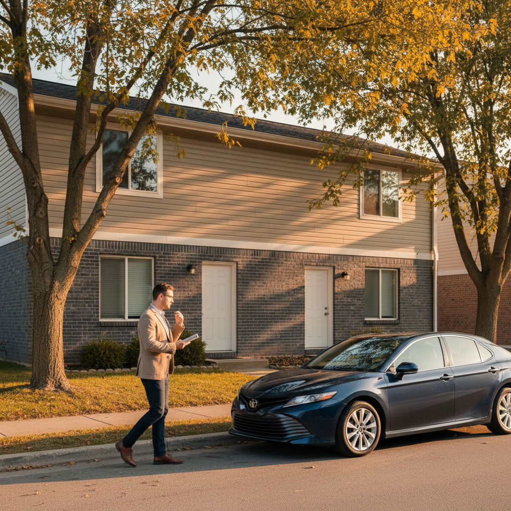 Rental duplex exterior at golden hour illustrating real-world investment property considerations for investor loans