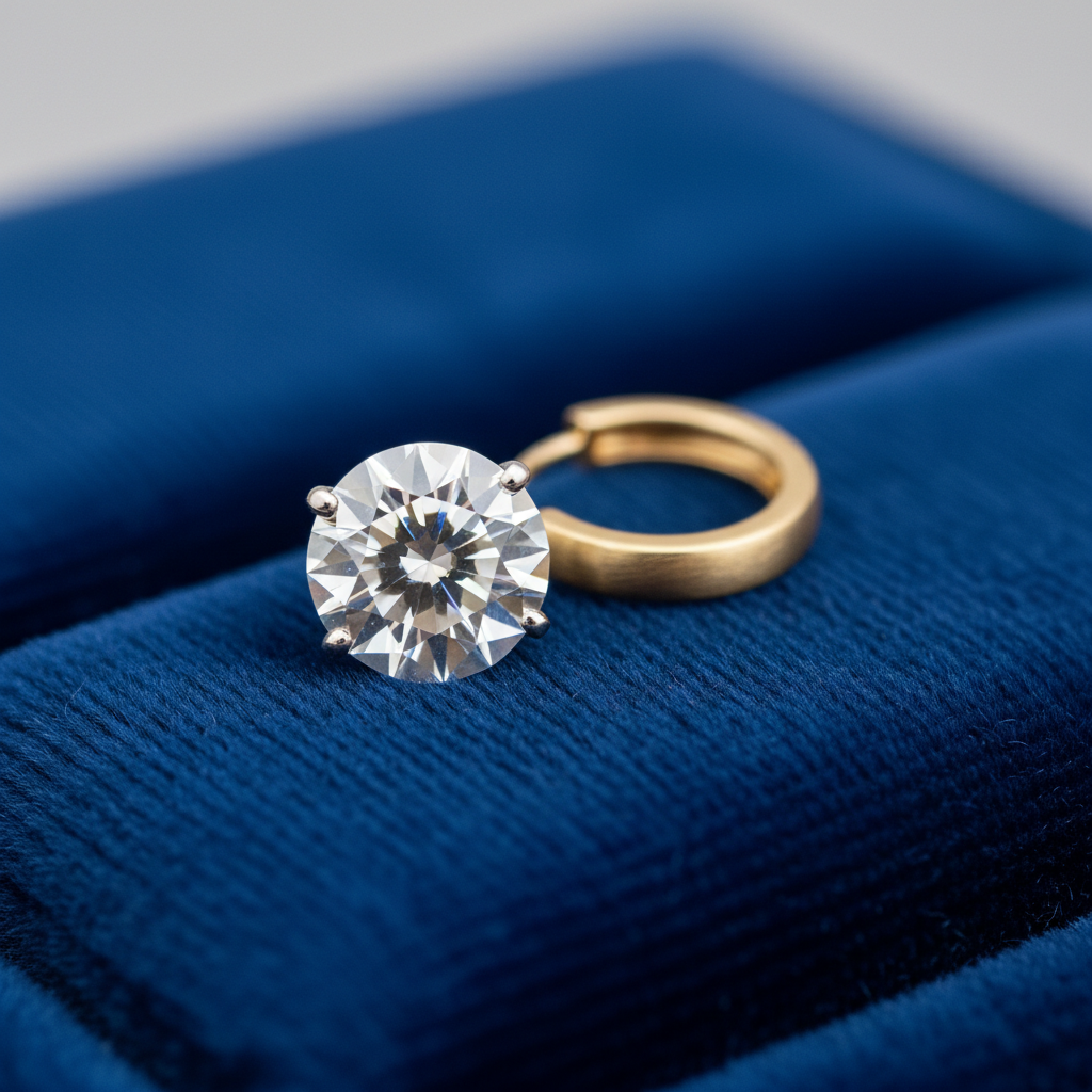 Close-up of lab-grown diamond stud and petite gold hoop for jewelry gifts under $100