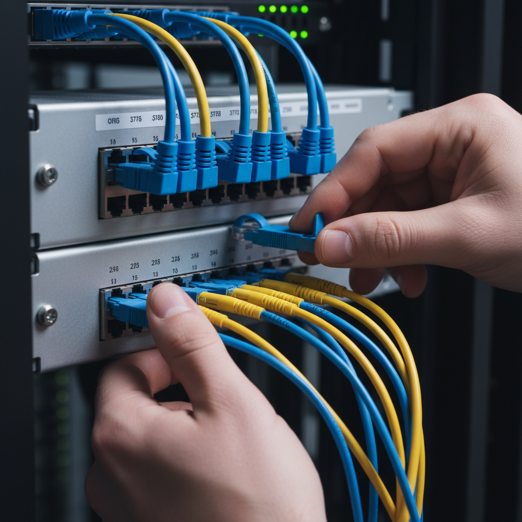 Close-up of structured cabling and data wiring for managed IT support in London