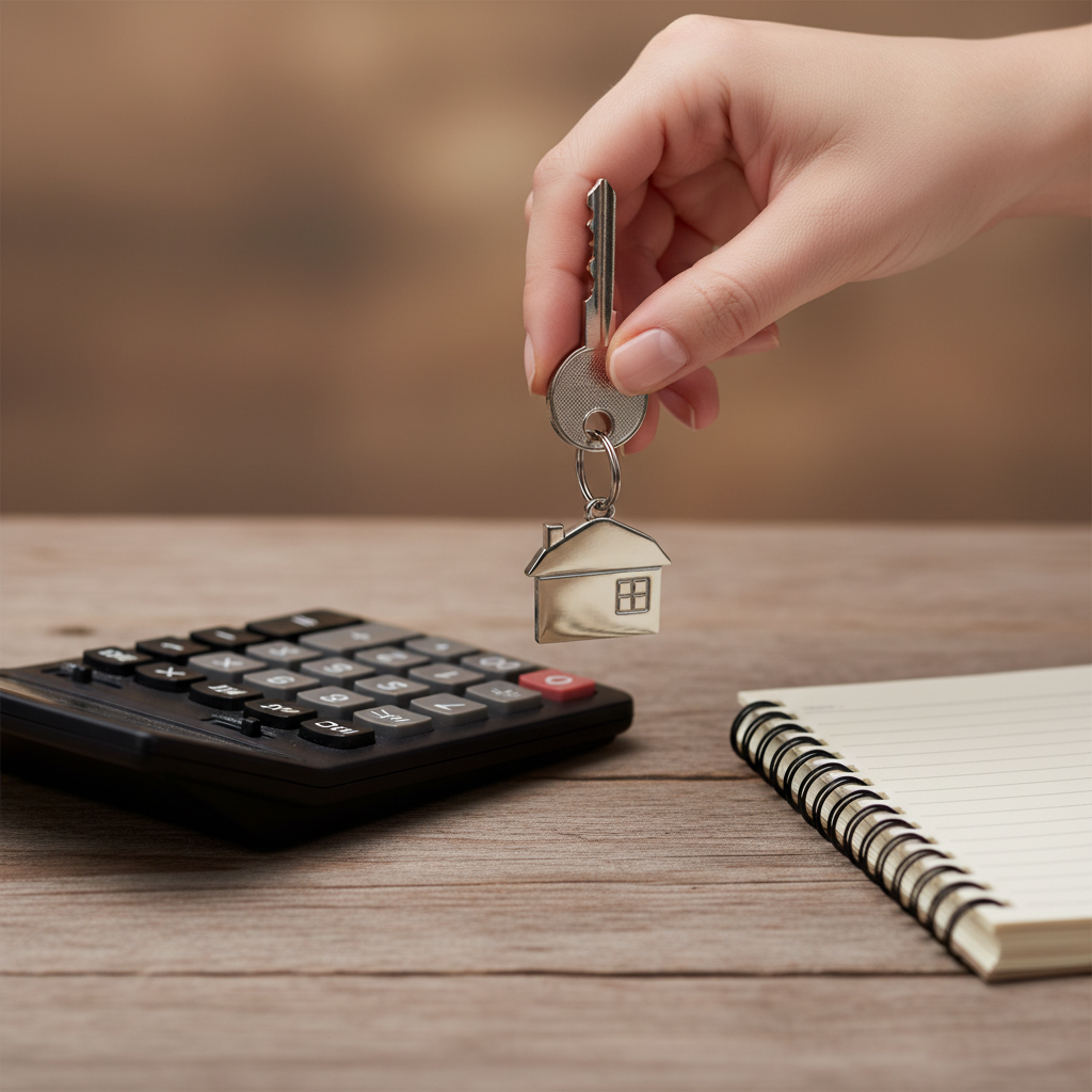 Close-up of house keys, calculator, and notebook symbolizing Brampton real estate preparation and buying home questions answered
