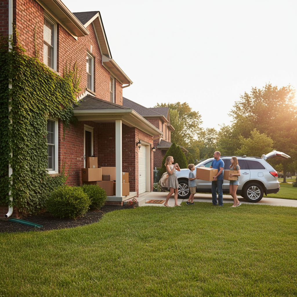 Family loading moving boxes at a suburban Mississauga home after a smooth real estate closing day