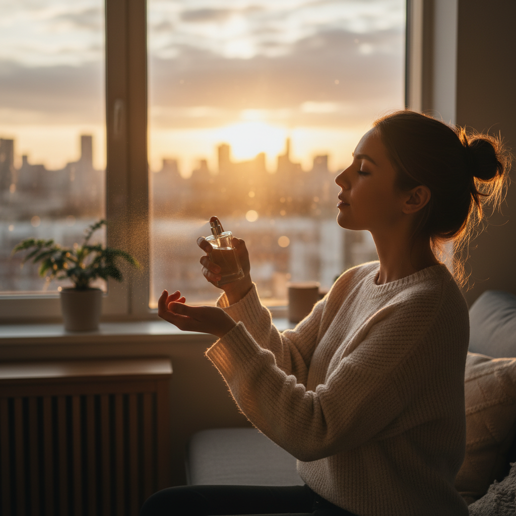 Applying perfume to the wrist at sunset—pulse point technique for long-lasting scent