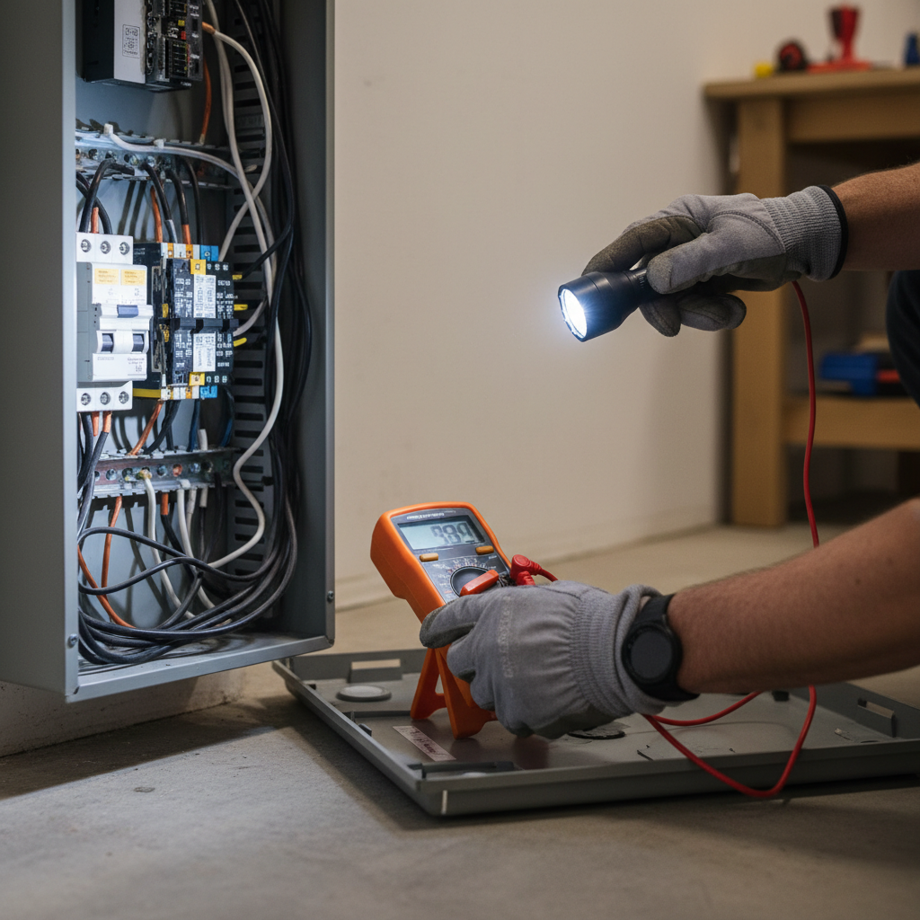 Close-up of a home inspector checking an electrical panel, illustrating due diligence to avoid common home buying mistakes