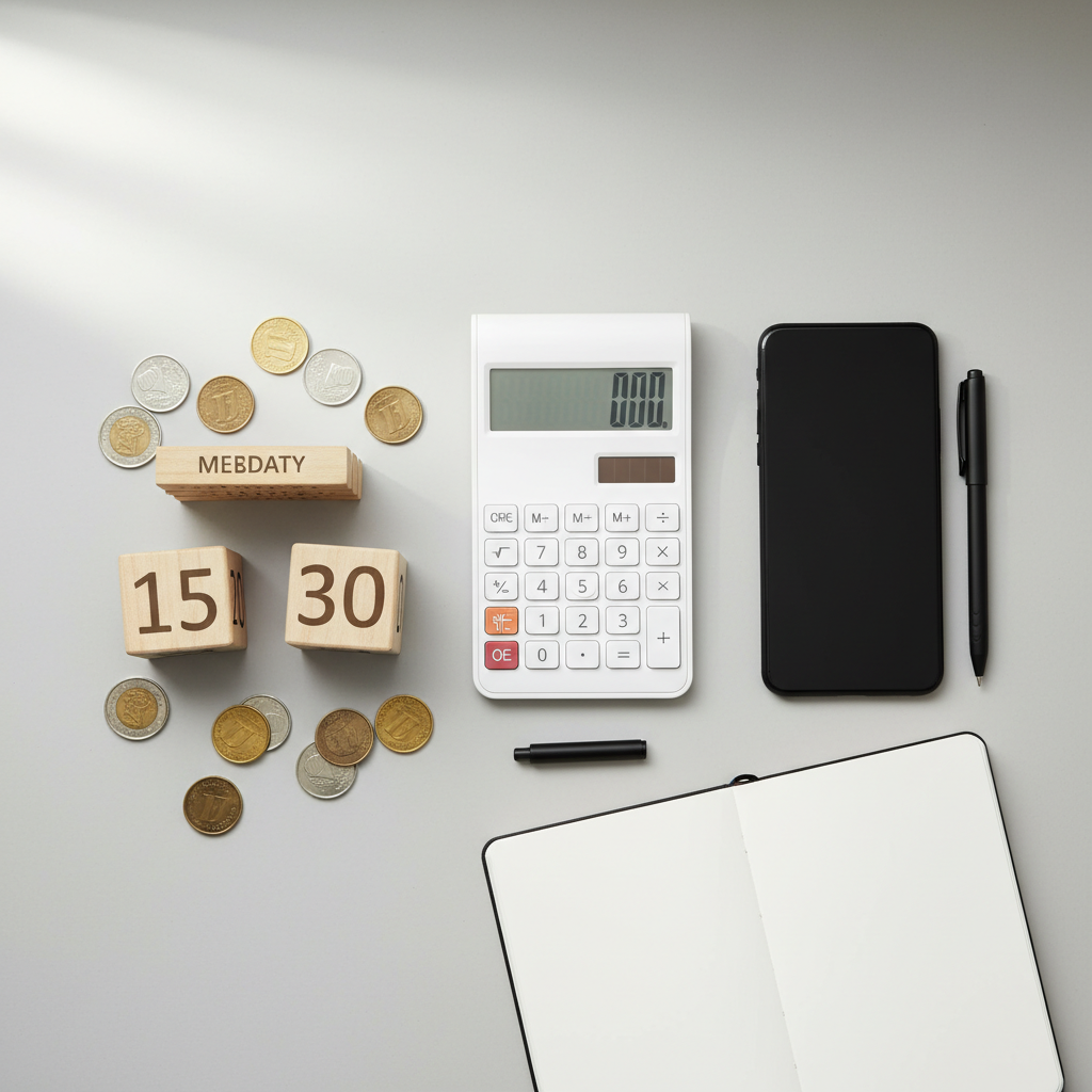 Top-down desk scene symbolizing STP pay cycles, deadlines, and payroll calendar planning