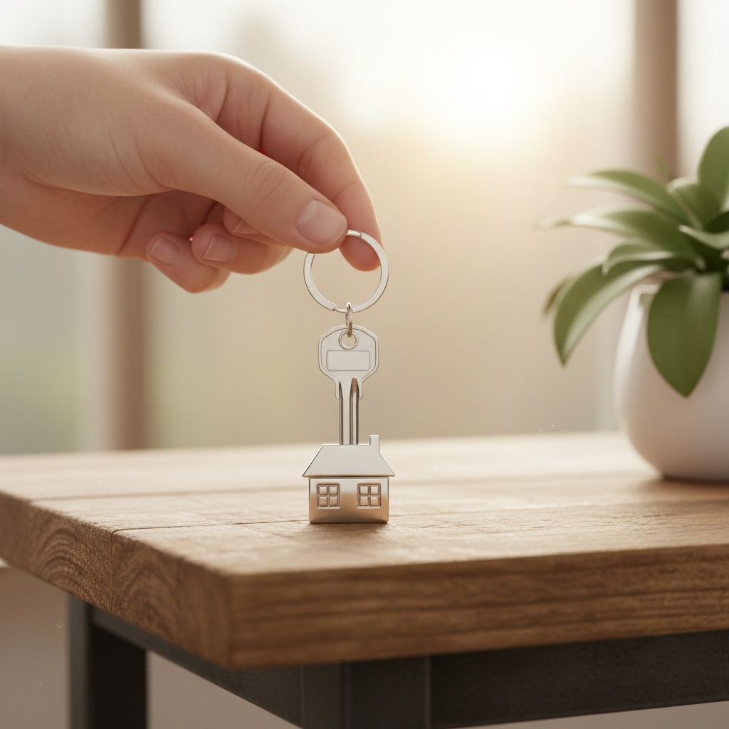 Close-up of a new homeowner holding a house key in Southeast Edmonton, symbolizing MLS listings Edmonton AB search success