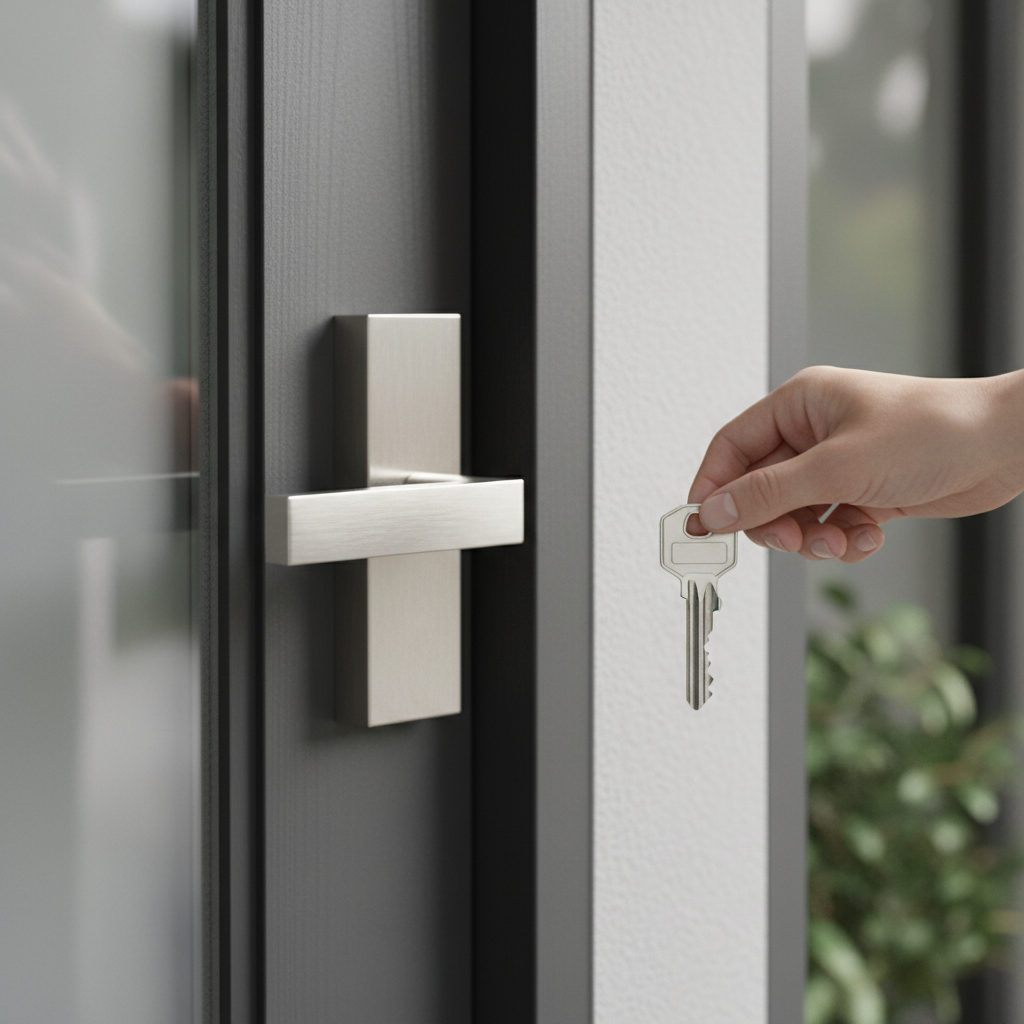 Close-up house key in front door, symbolizing an Edmonton REALTOR helping buyers get keys in Southeast Edmonton