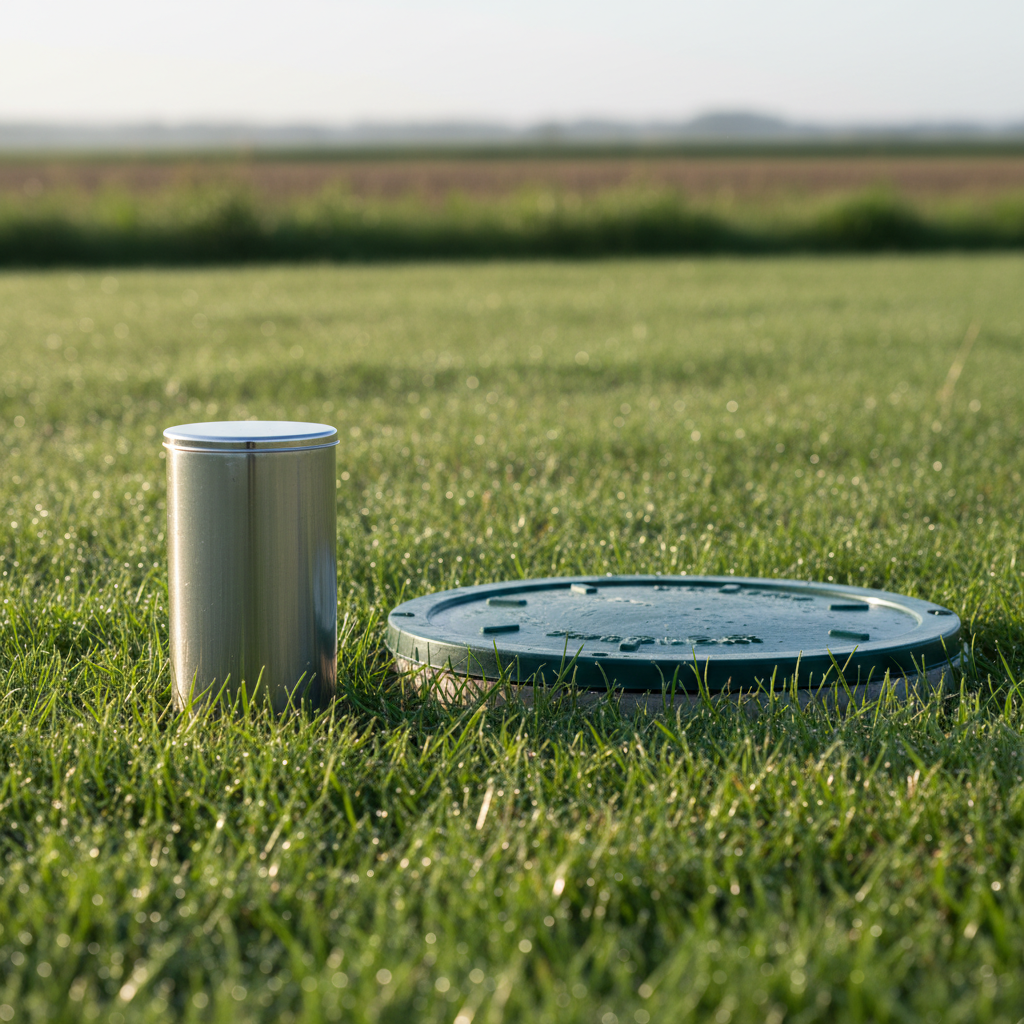 Close-up of well cap and septic access on an Edmonton acreage property, illustrating rural utilities for acreage for sale Edmonton shoppers