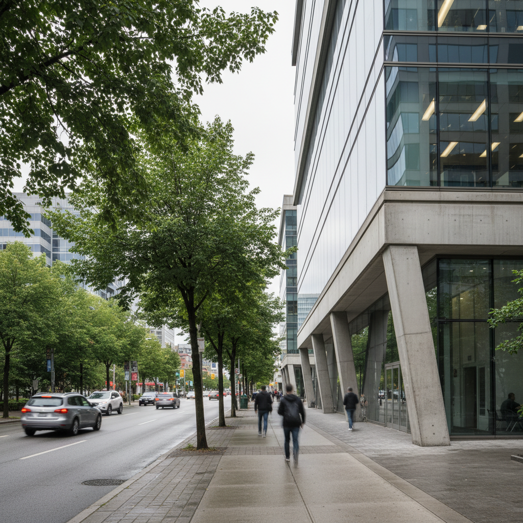 Etobicoke streetscape near a professional law office, representing local Toronto real estate closings