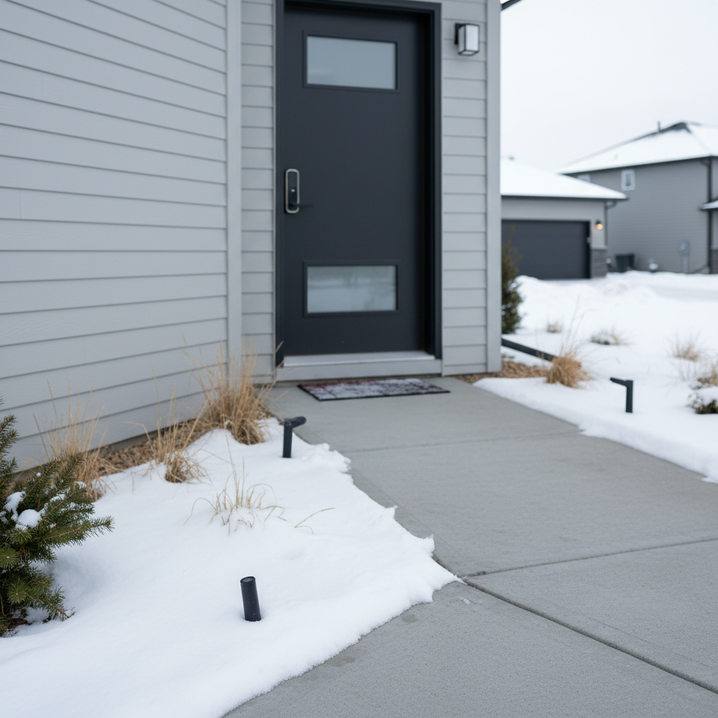 Detail of contemporary Edmonton home entryway illustrating curb appeal factors in sold-home comparisons