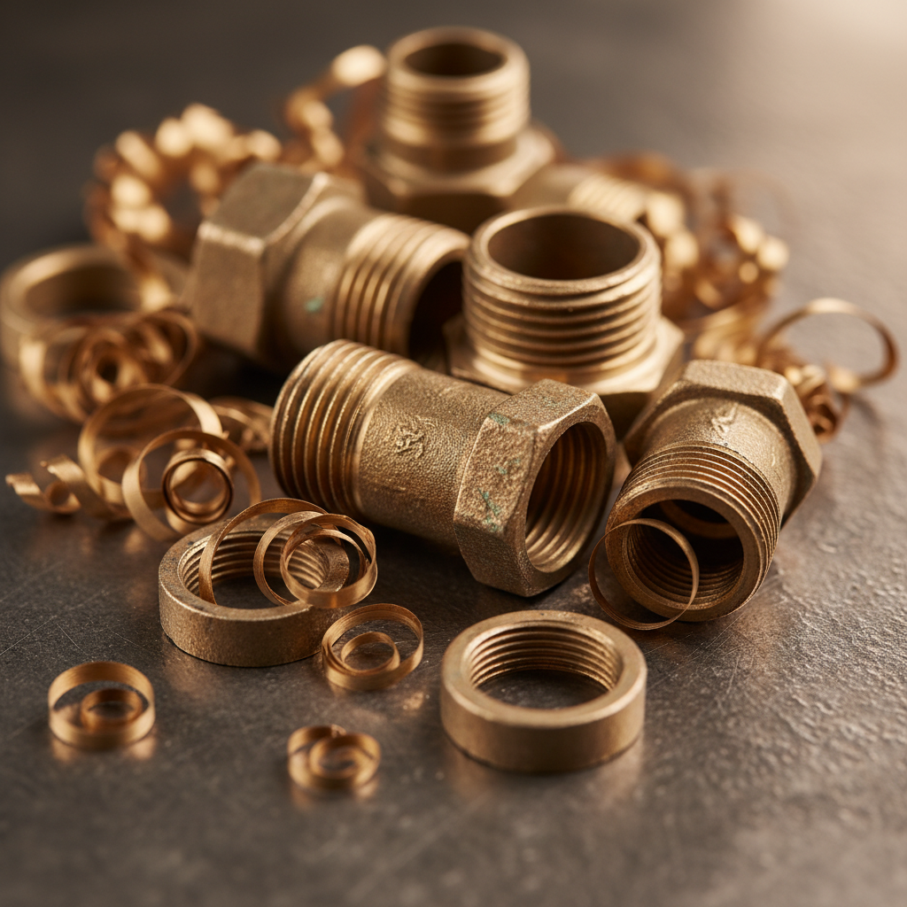 Close-up of clean bronze scrap fittings and shavings prepared for recycling to maximize the price of bronze at an Etobicoke scrap yard