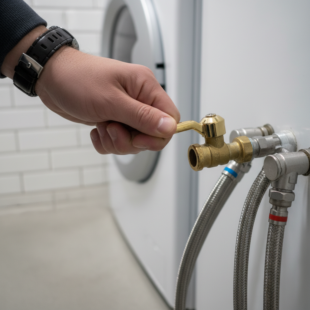 Home insurance cost savings with proactive maintenance: close-up of a homeowner turning a water shutoff valve to reduce water damage risk