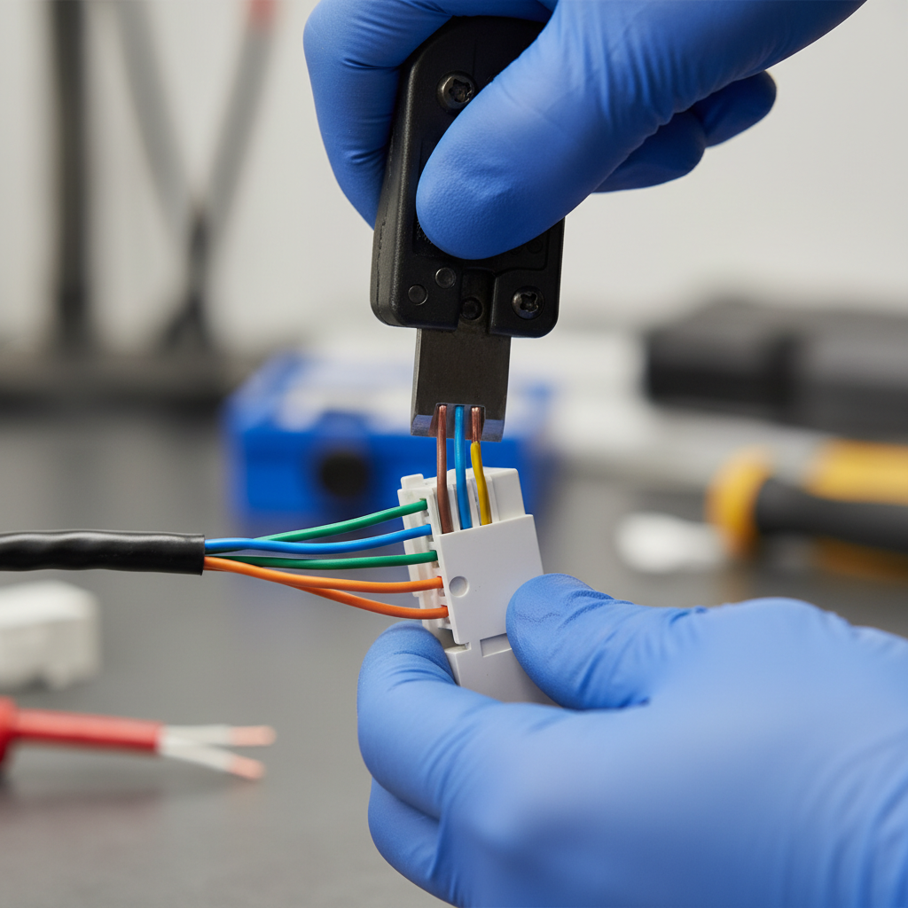 Close-up of Cat6A termination to T568B for structured cabling contractors work