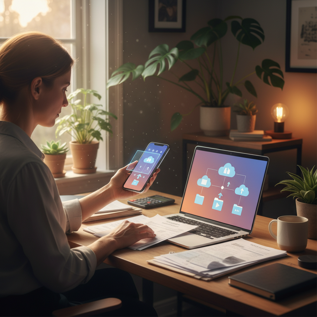 Professional scanning documents to laptop as part of a cloud-enabled workflow for year-end tax planning services