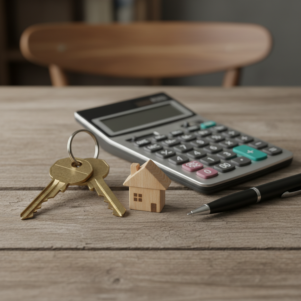 Close-up of house keys and calculator used to score affordability on a home buyer decision checklist