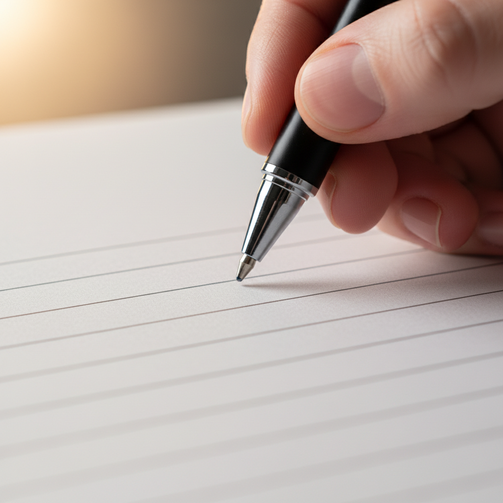 Close-up of pen over a real estate contract template ready for signing, illustrating Houseup’s guided agreement process