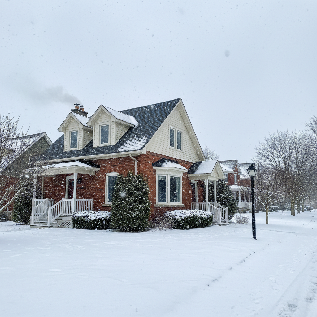 Ontario home exterior in winter conditions illustrating seasonal home insurance risk for Whitby homeowners