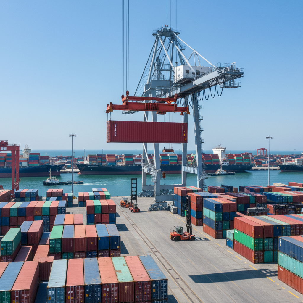 Shipping container lifted at port for international and cross-country moving logistics