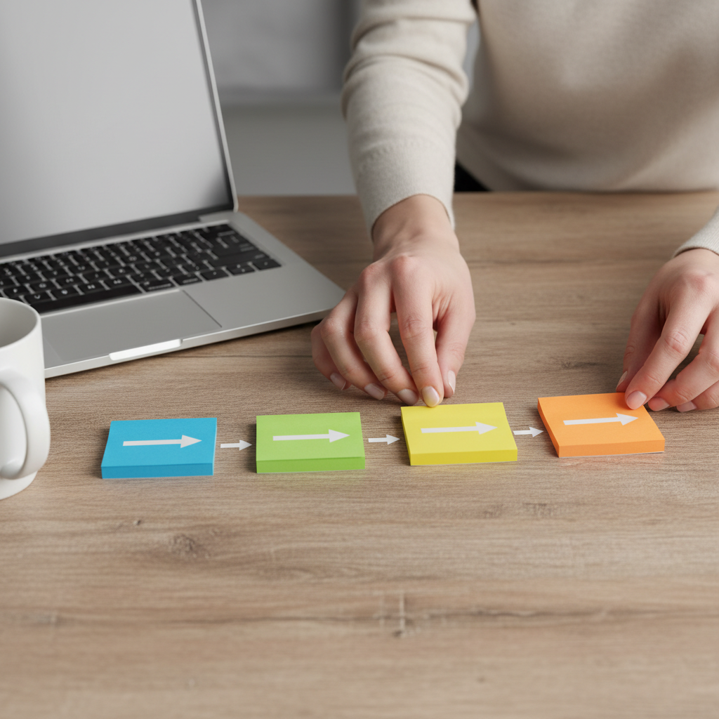 Close-up of process mapping during business analysis certification training in Canada with color-coded notes and workflow arrows