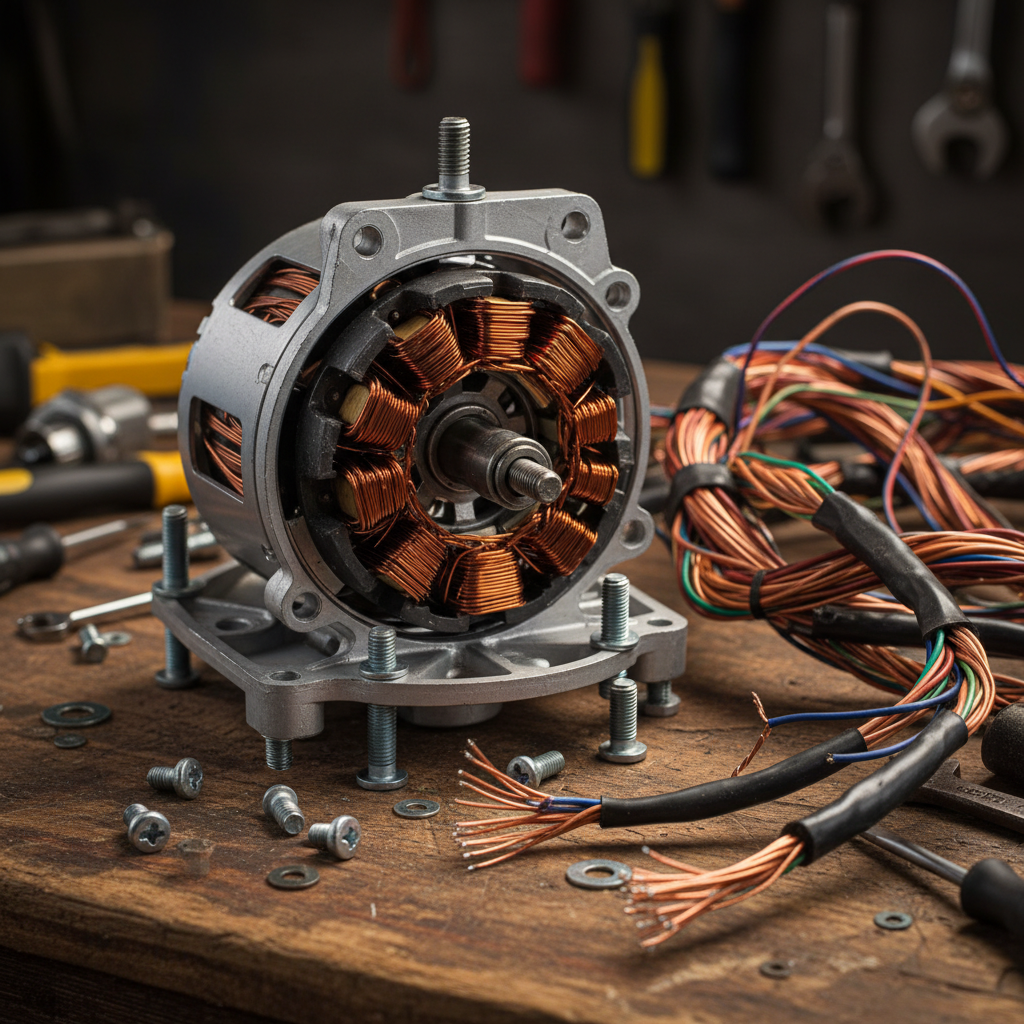 Close-up of a washing machine motor and copper wiring prepared for scrap recycling to maximize washing machine scrap value
