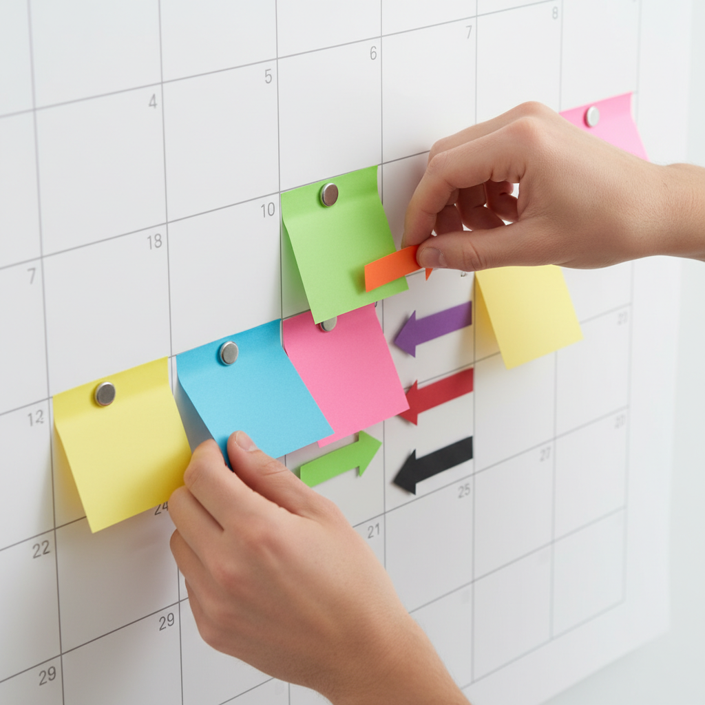 Planning calendar for content marketing and SEO alignment with topic clusters and publishing cadence