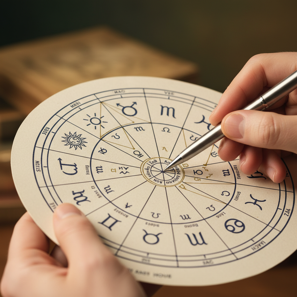 Close-up of a printed natal chart used to frame a clear astrology question with World Astro