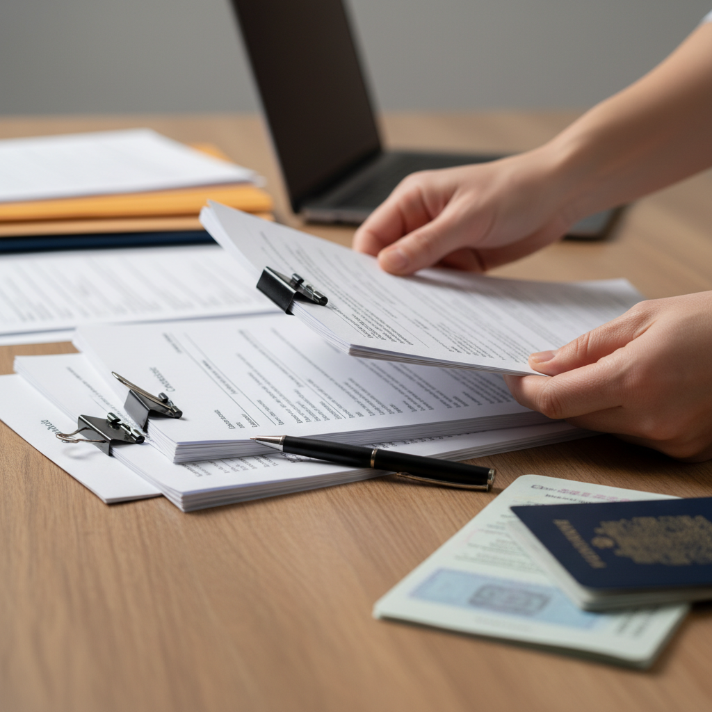 Close-up of Canada PR application documents and timeline checklist for the PR application timeline in Canada