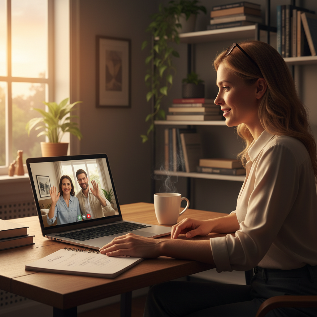 Mortgage broker on a video call supporting clients as they compare fixed terms and plan a split loan strategy