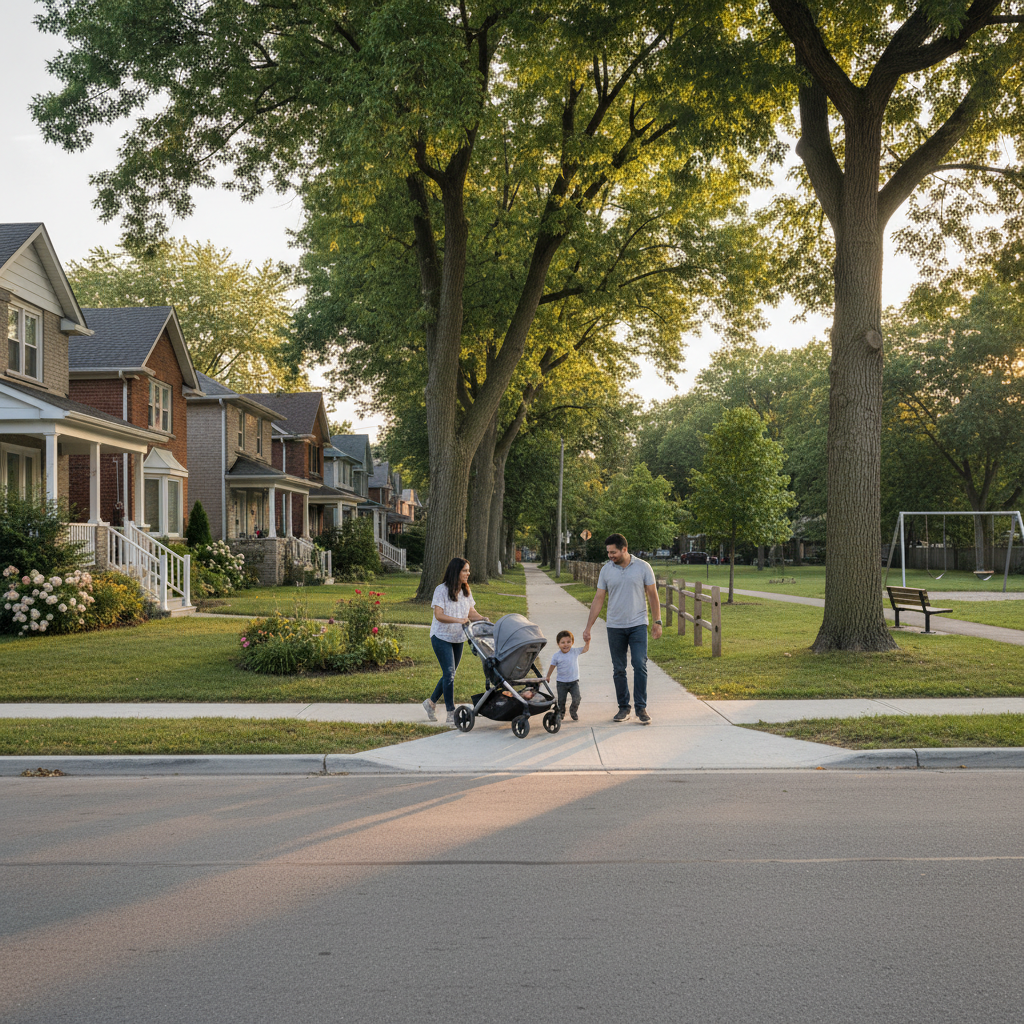 Quiet Brampton suburban street scene with single-family houses, great for comparing Brampton neighborhoods for detached homes