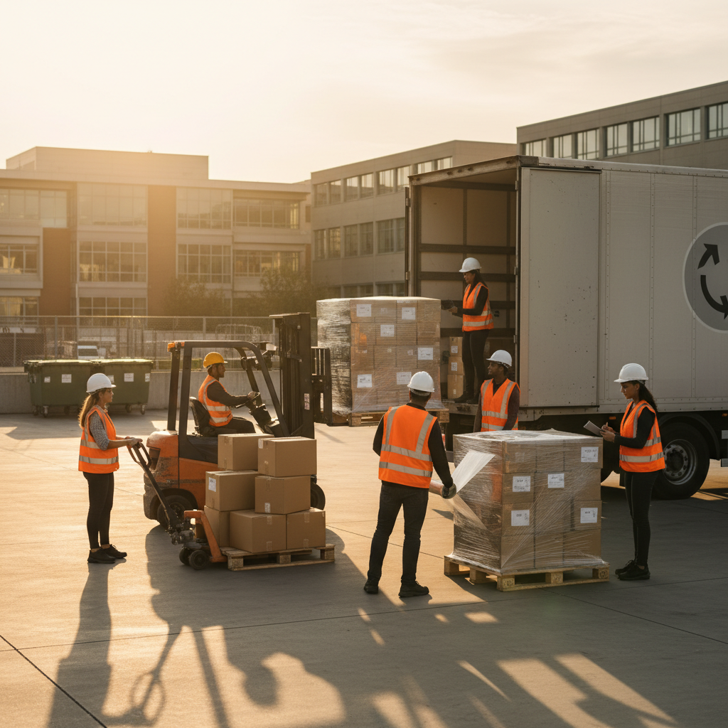 Small business logistics team preparing pallets at a loading dock for a public-sector delivery in Toronto