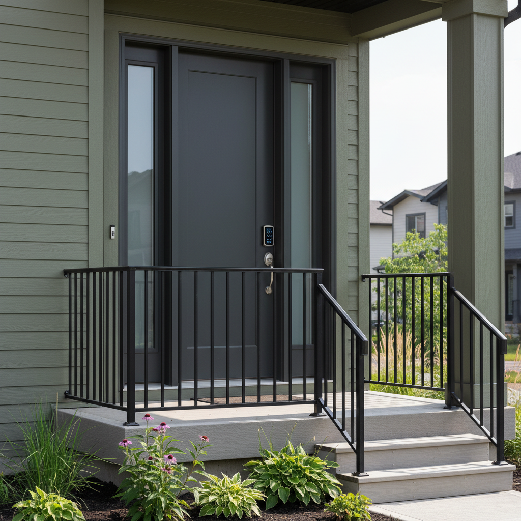 Edmonton townhouse entry close-up showing modern door and porch – townhouse for sale Edmonton