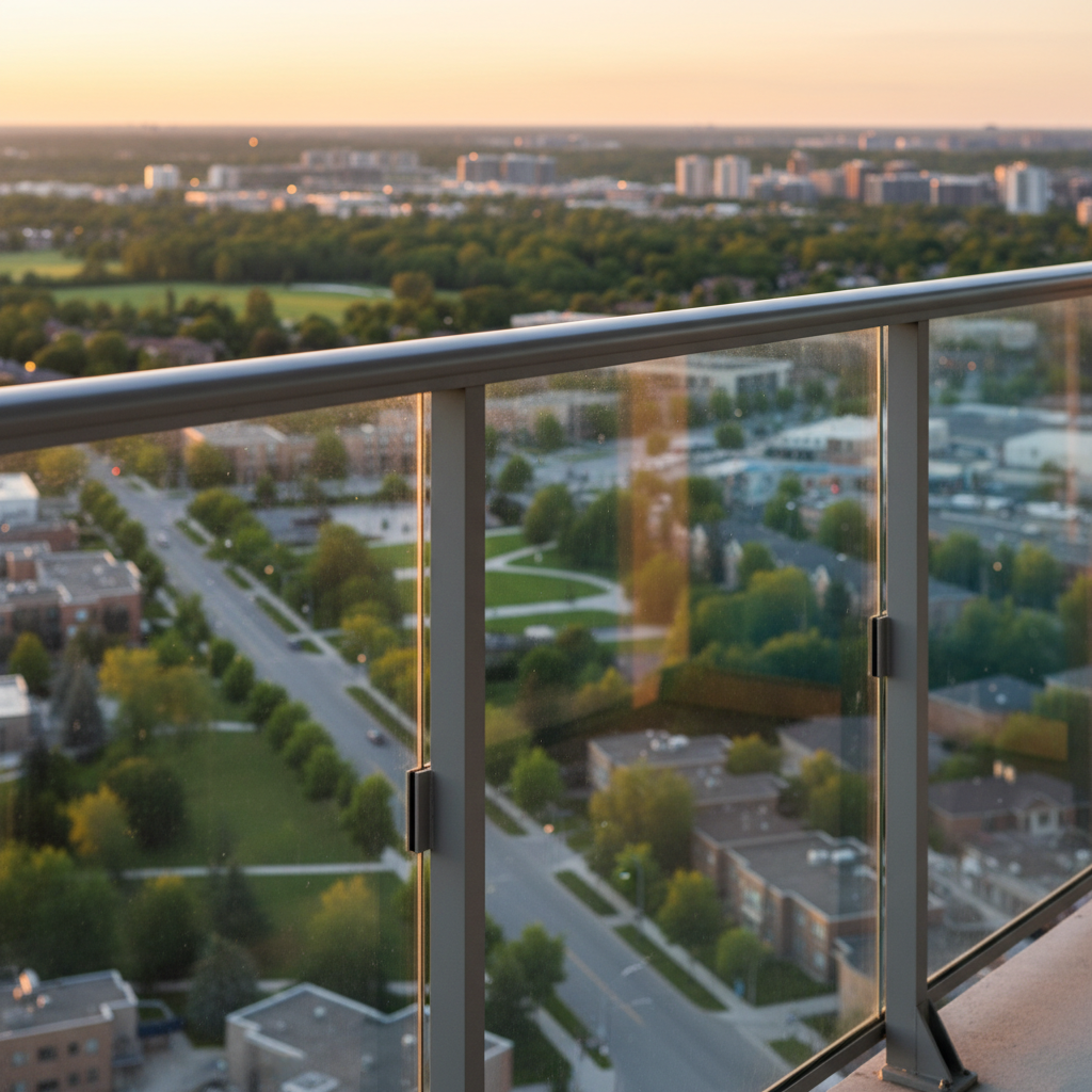 Condo balcony view in Brampton highlighting the condo lifestyle convenience and city access for a house vs condo comparison