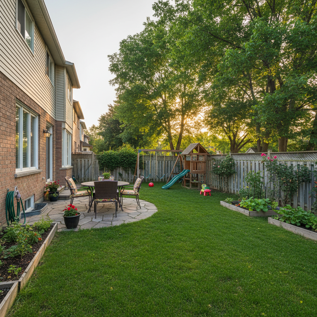 Backyard of a detached house in Brampton, illustrating space and privacy benefits in a house vs condo comparison