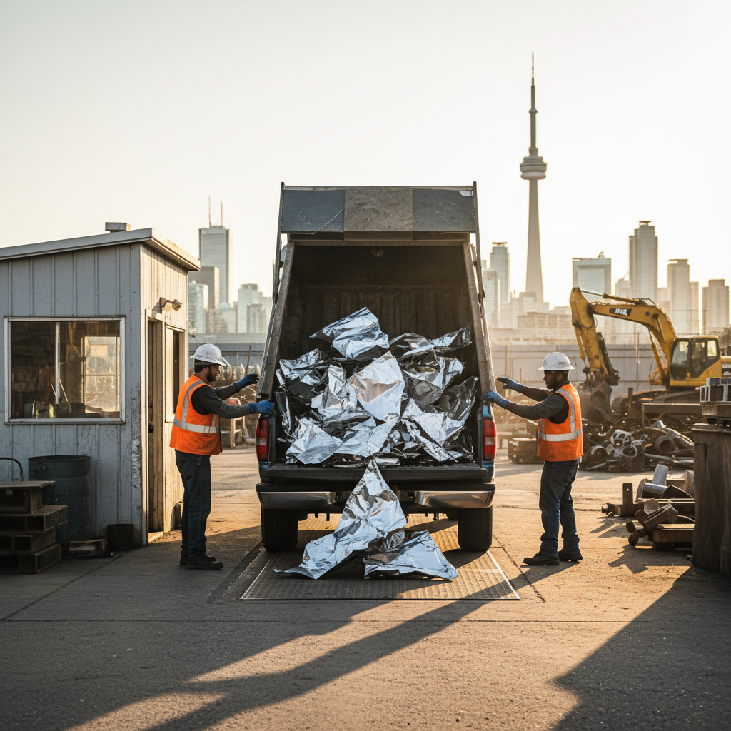 Pickup unloading prepared aluminum at a scrapyard scale house in Etobicoke, showing the efficient drop-off process for optimized aluminum scrap value