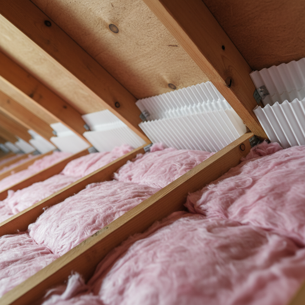 Attic inspection detail with ventilation baffles and insulation in GTA home, part of home inspection rate scope
