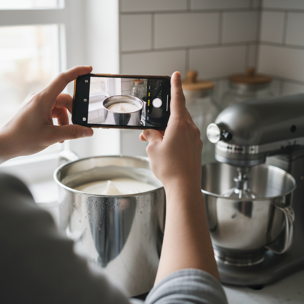 Close-up of a user photographing a 110V wet grinder and mixer for a Buy & Sell Canada listing on Canada Telugu Classifieds
