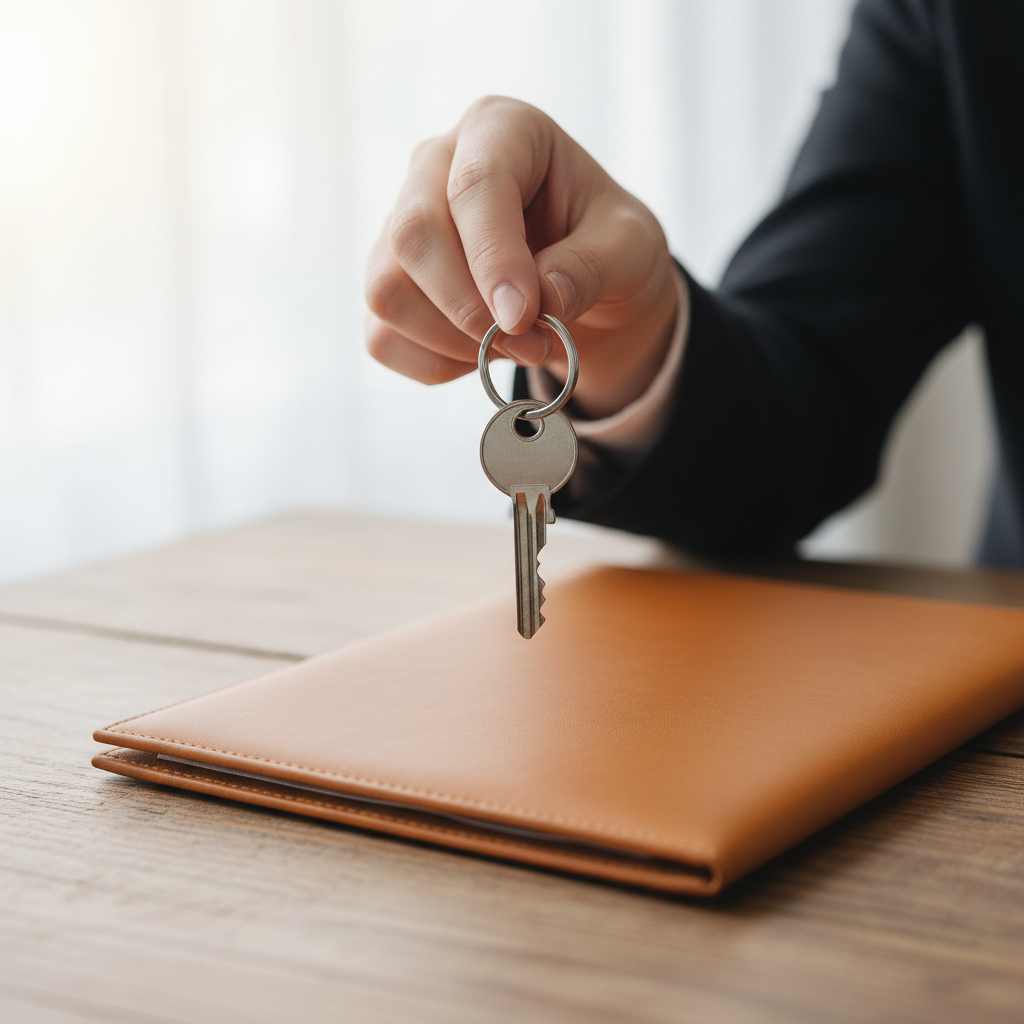 Close-up of a realtor handing house keys to a first-time buyer in Brampton, symbolizing offer acceptance and closing