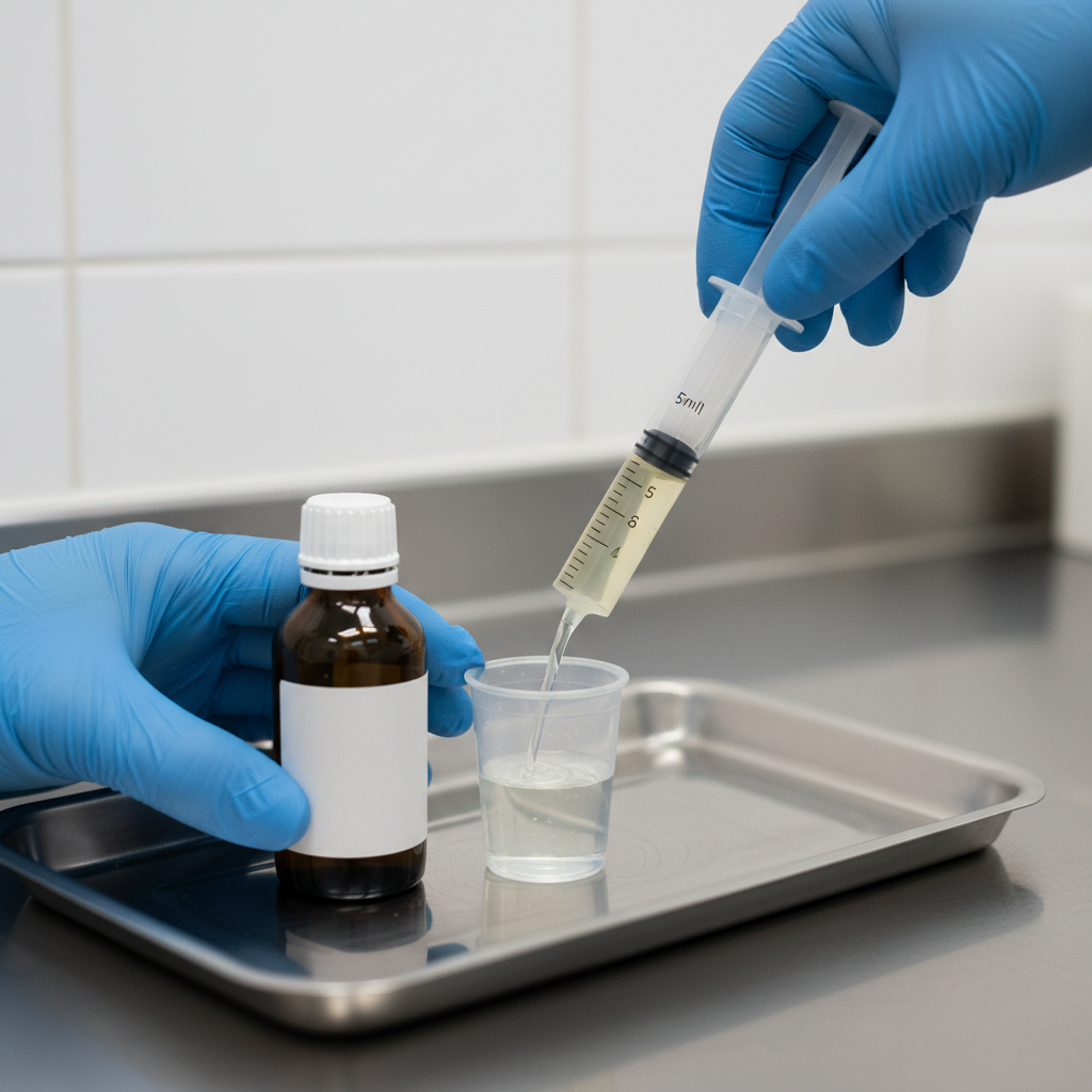 Close-up of a methadone dose being prepared in a clinic, illustrating CTC methadone clinic safety and accuracy