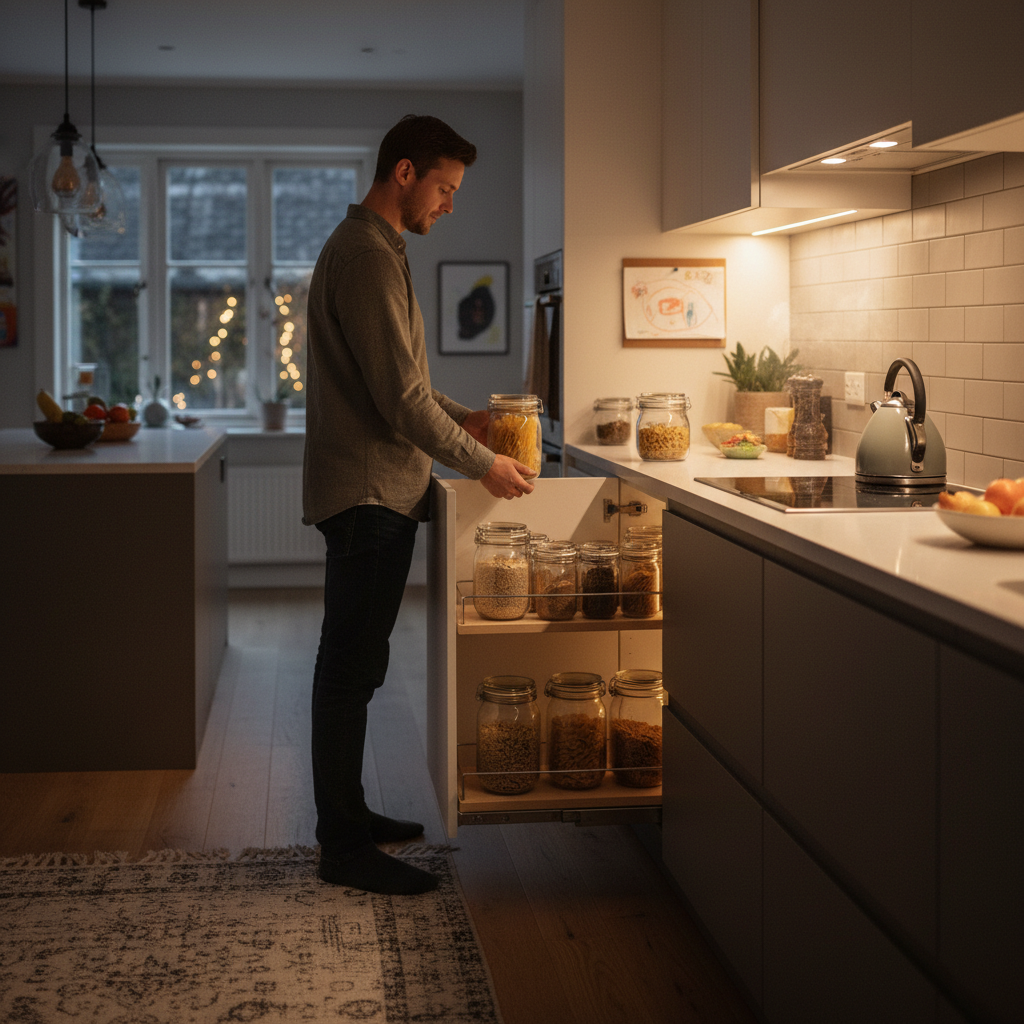Kitchen Upgrade Ideas: Boost Home Value in 2026 2 After kitchen remodel scene with pull-out pantry organizer and warm LED lighting in GTA home