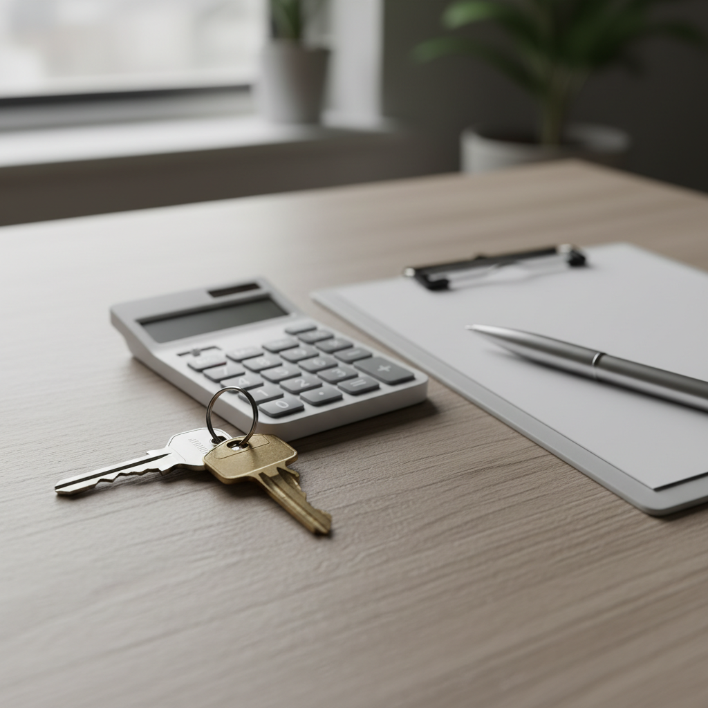House keys beside a calculator and clipboard symbolizing an Ontario home insurance comparison checklist