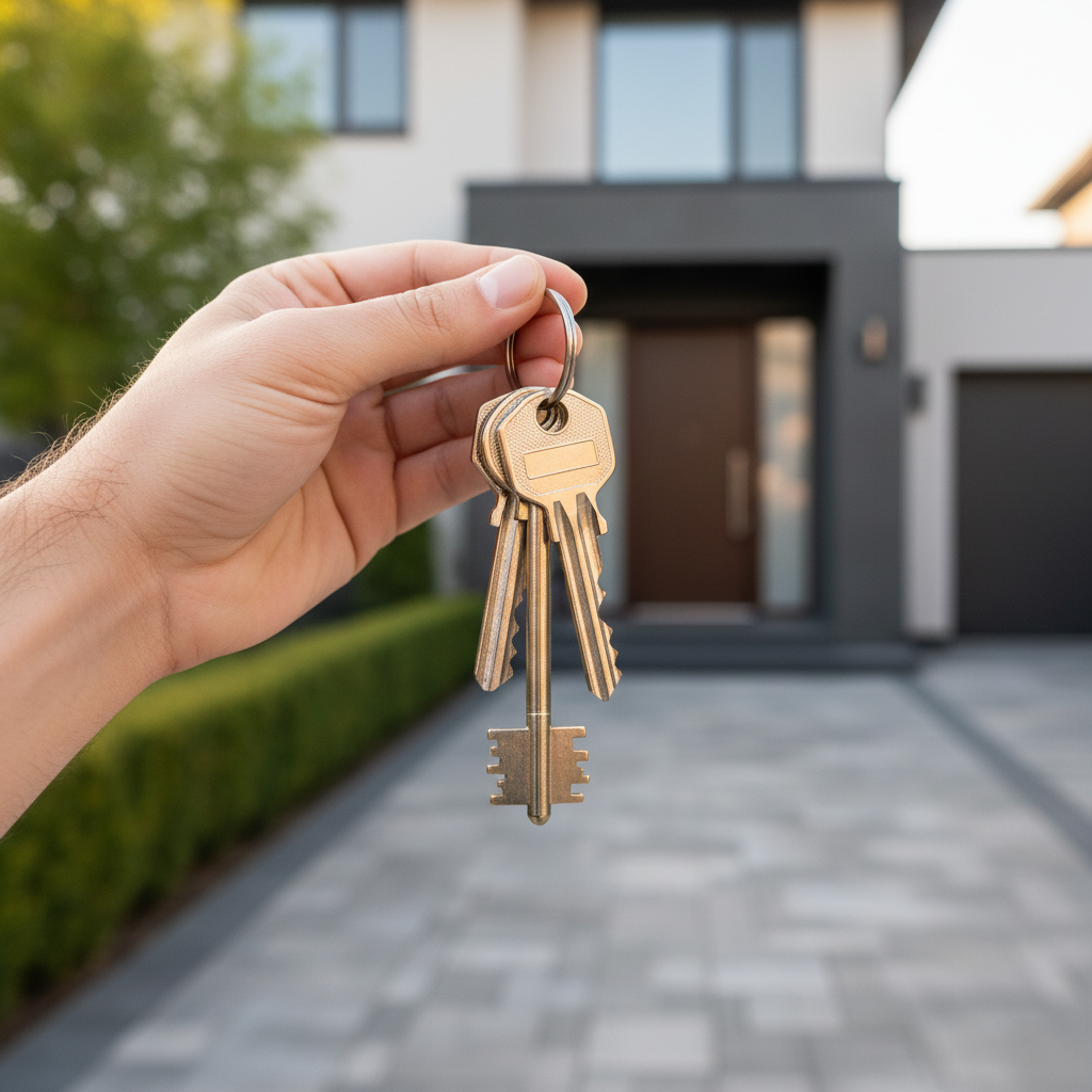 Surrey real estate market trends visualized by a close-up of home keys in a Surrey driveway, symbolizing timing offers and listing strategy
