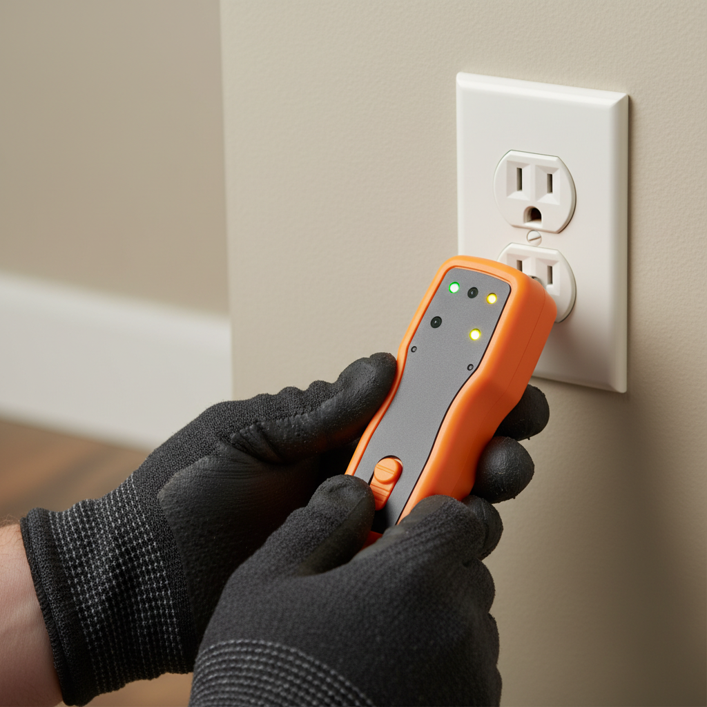 Detail of a home inspection: outlet tester in use to avoid house buying mistakes