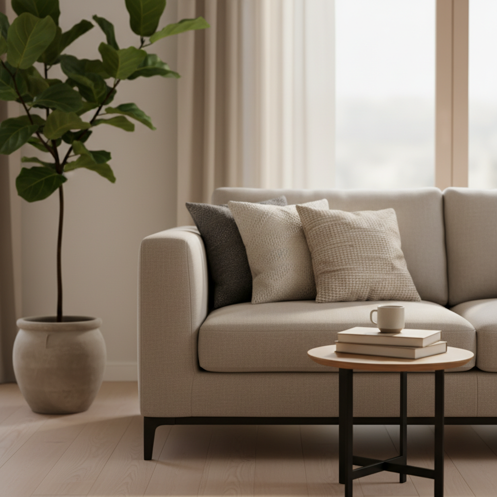 Staged modern living room used in Toronto listings, showing high-impact home staging best practices for sellers