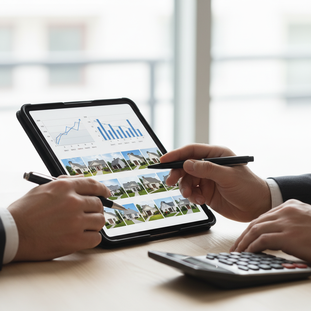 Close-up of a Comparative Market Analysis on a tablet with MLS charts, supporting Brampton listing consultation questions about pricing