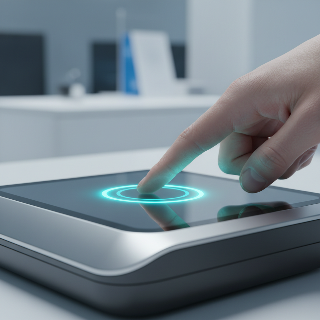 Biometrics for Canada visitor visa application fee process: close-up fingerprint scan at visa center